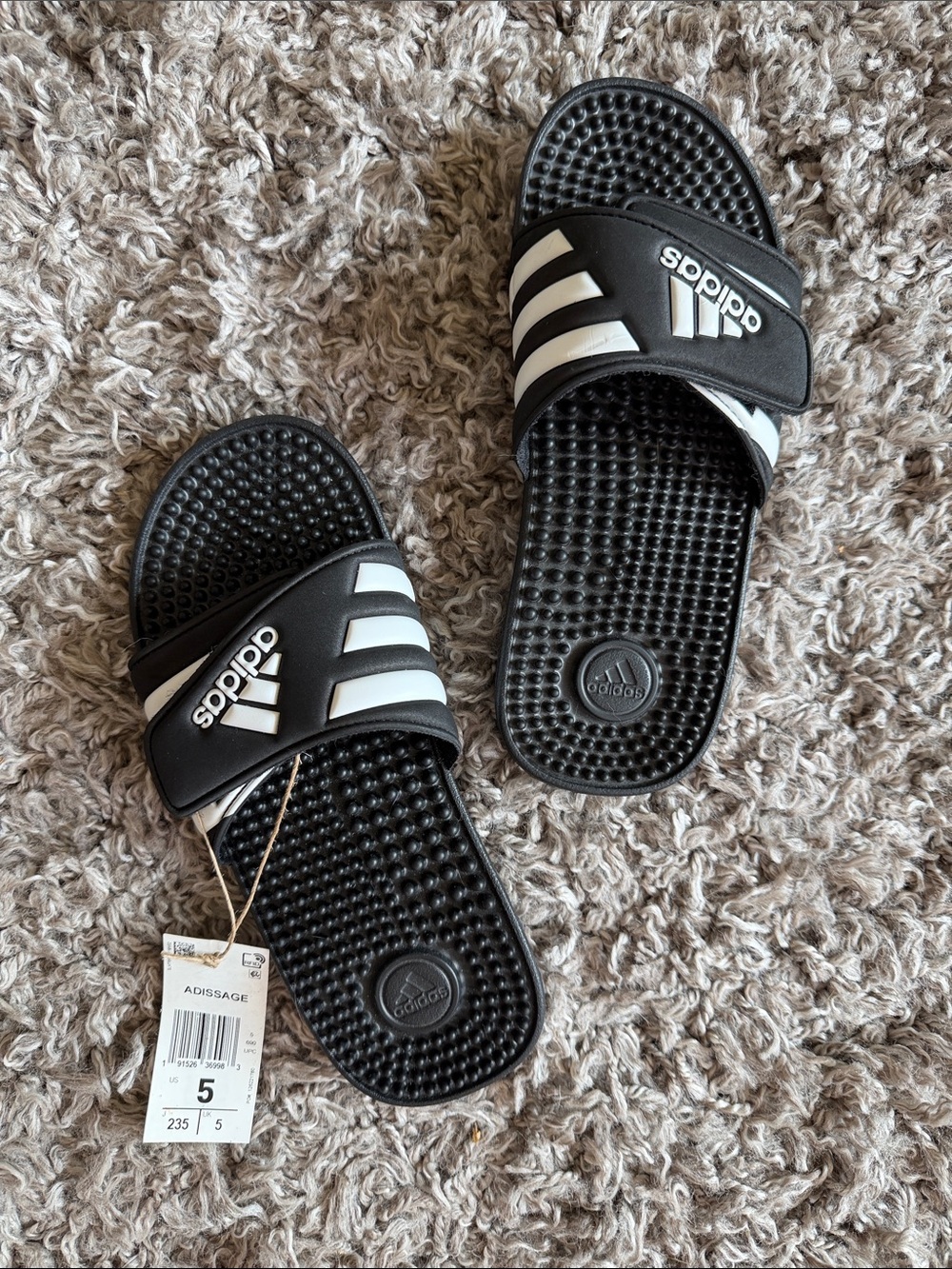 Adidas Adissage Velcro Slides Black/White (F35580) - Men's 5